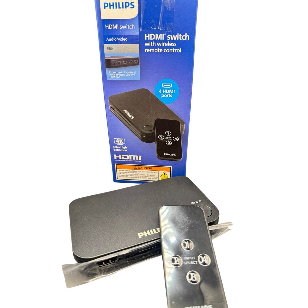 Philips Elite 4-Port HDMI Switch With Wireless Remote Control Black New with Box